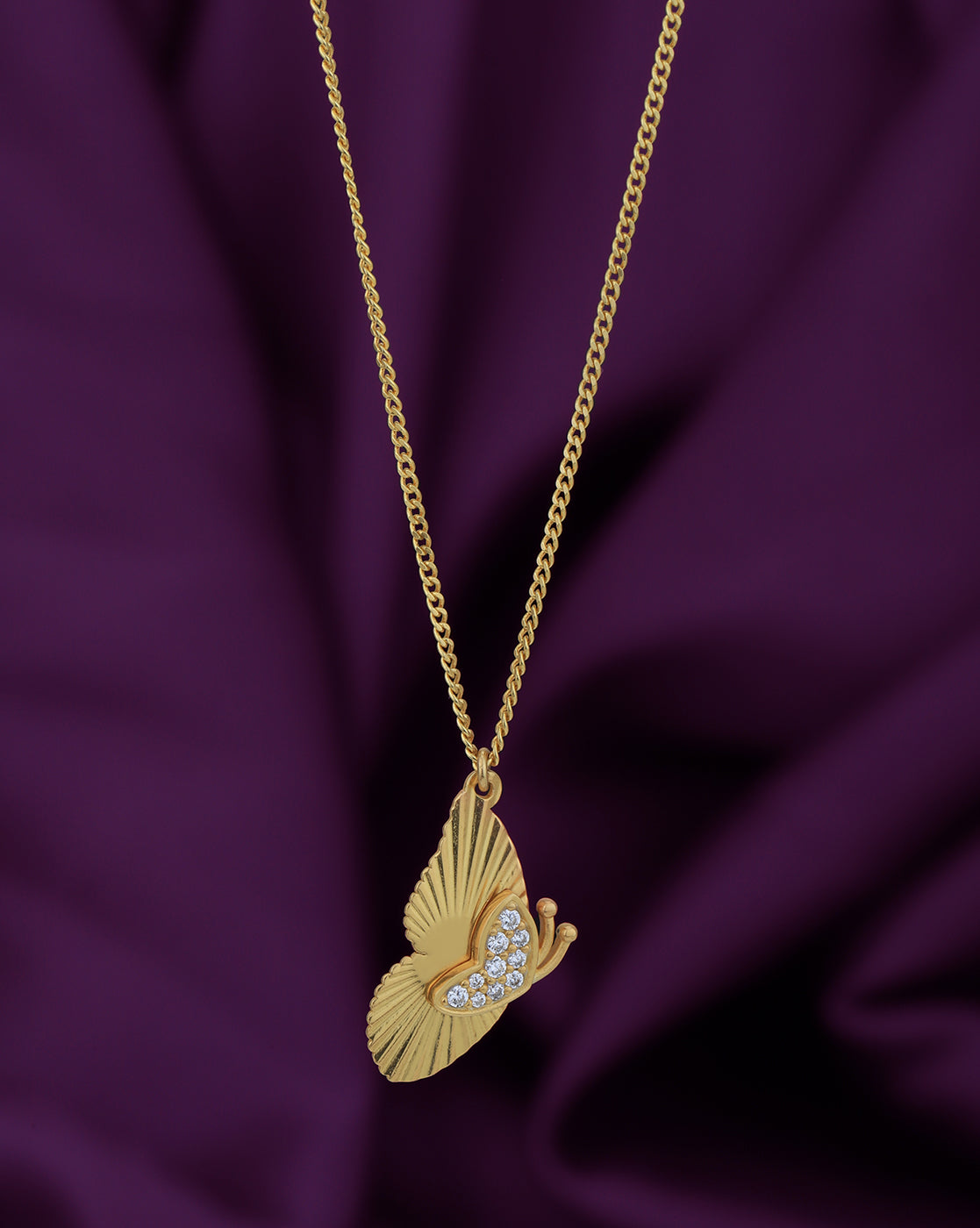 18kt Gold Plated with CZ Butterfly Pendant and Chain