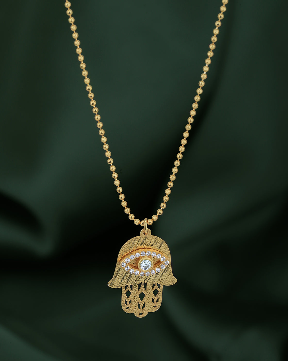 18kt Gold Plated with CZ Hamsa Evil Eye Pendant and Chain