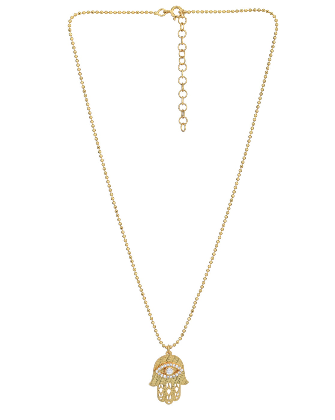 18kt Gold Plated with CZ Hamsa Evil Eye Pendant and Chain