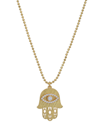 18kt Gold Plated with CZ Hamsa Evil Eye Pendant and Chain