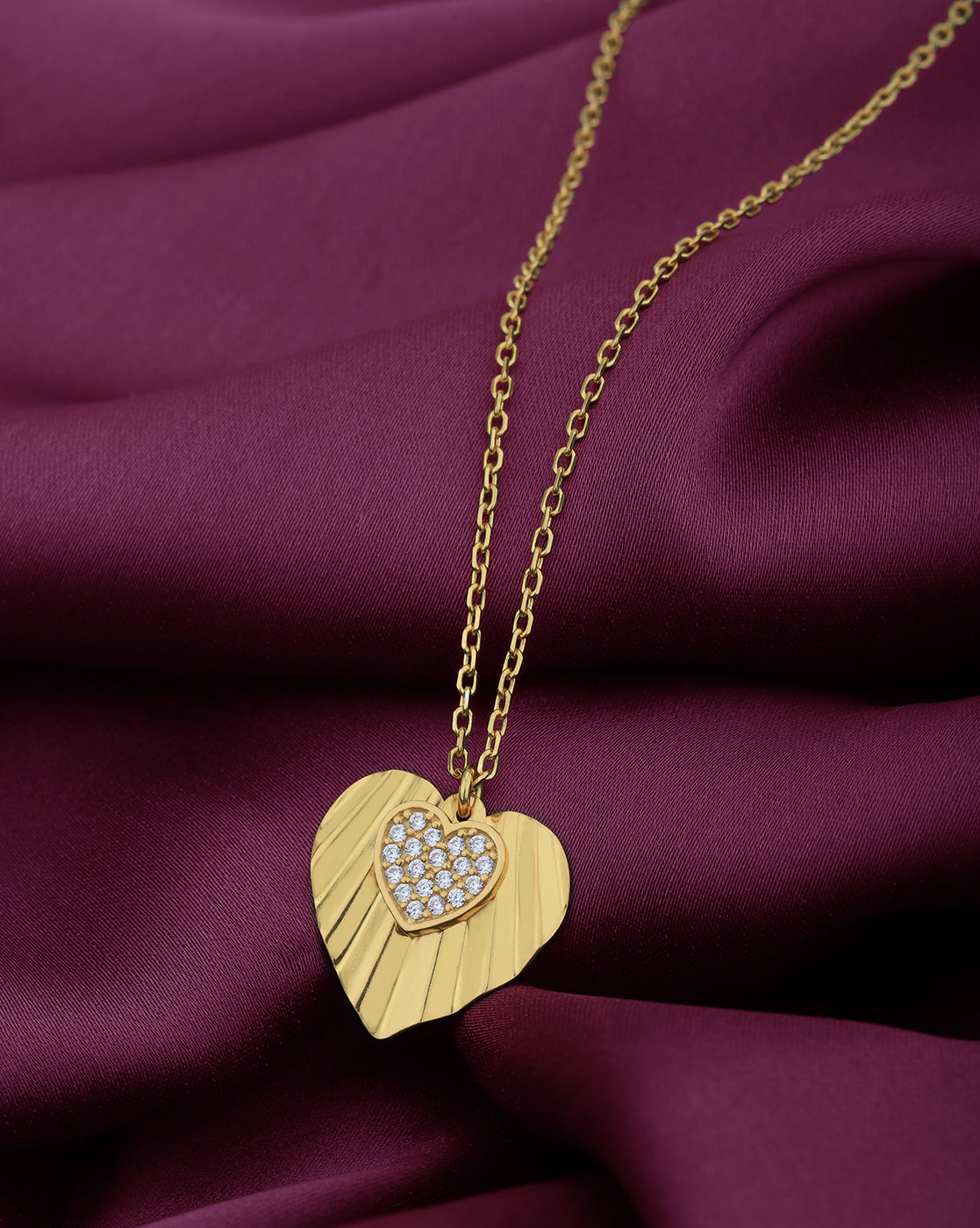 18kt Gold Plated with CZ Heart Pendant and Chain