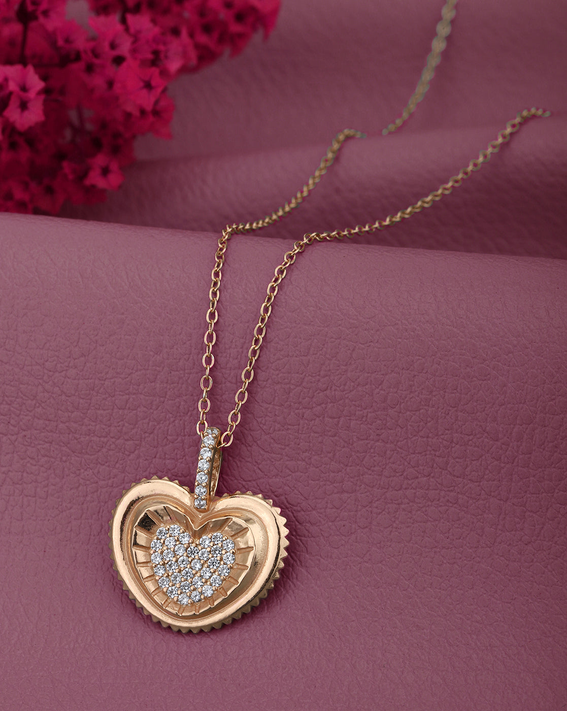 18kt Rose Gold Plated with CZ Heart Pendant with Chain for women