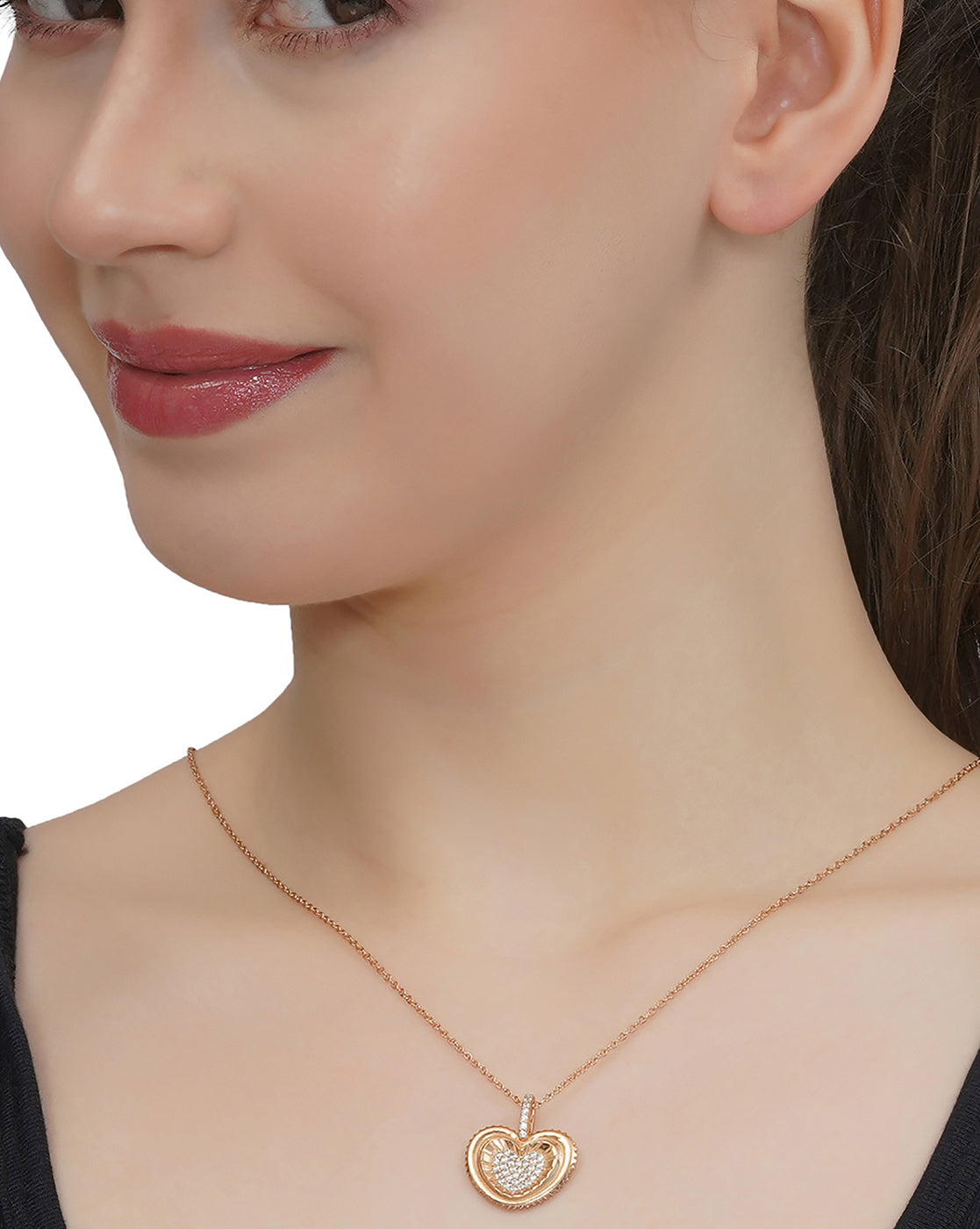 18kt Rose Gold Plated with CZ Heart Pendant with Chain for women