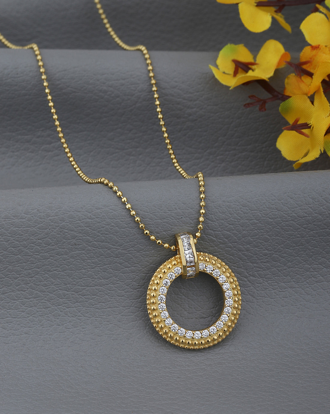 18kt Gold Plated with CZ Circular Pendant with Chain for women