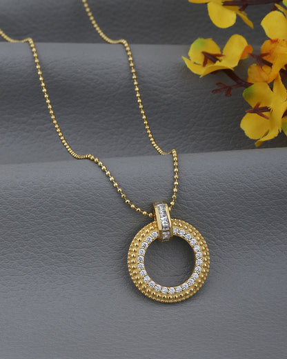 18kt Gold Plated with CZ Circular Pendant with Chain for women