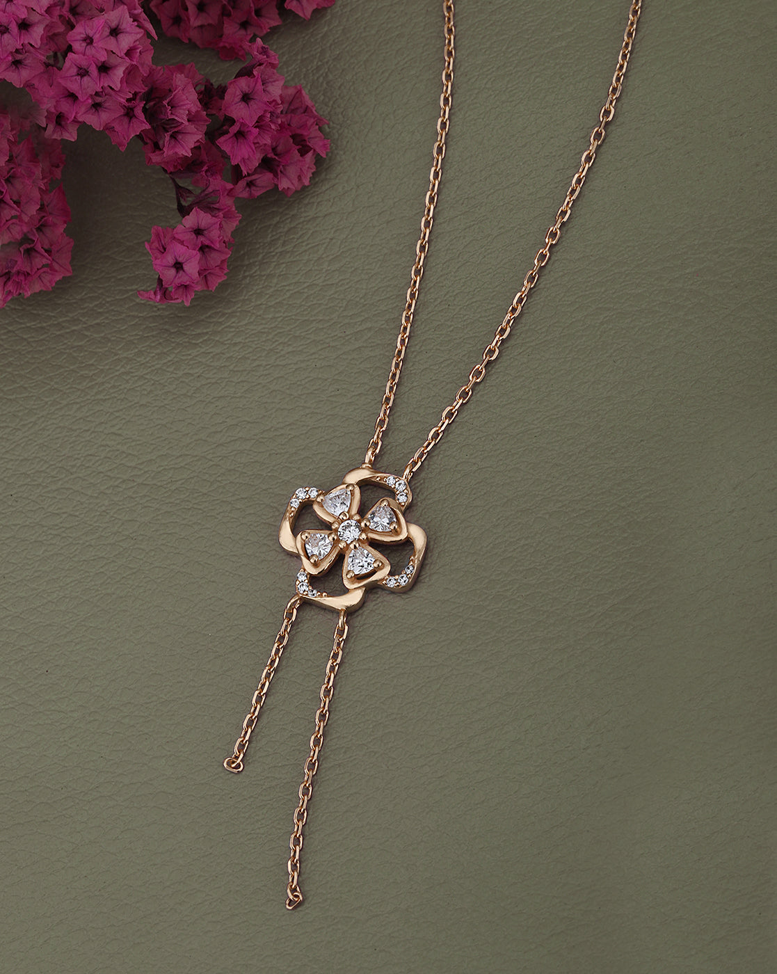 18kt Rose Gold Plated with CZ Floral Necklace for women