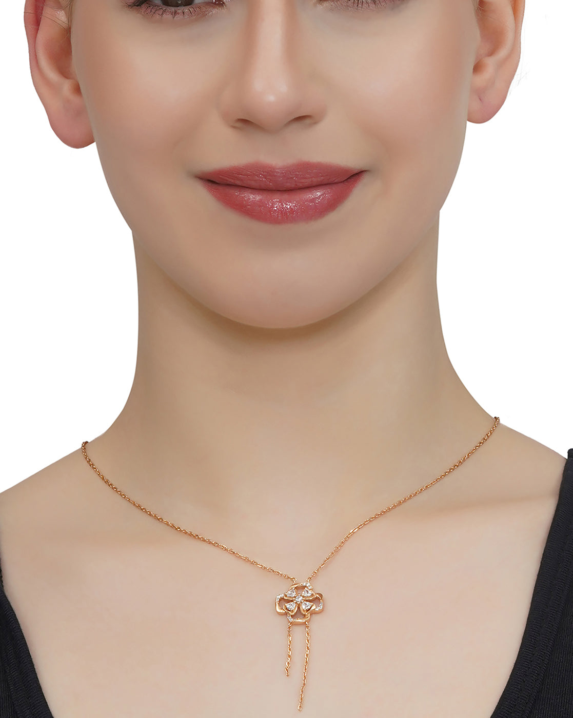 18kt Rose Gold Plated with CZ Floral Necklace for women