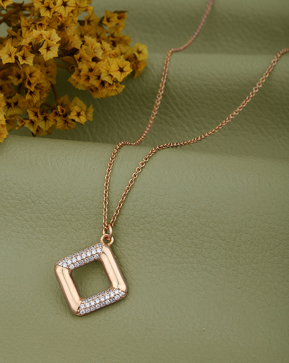 18kt Rose Gold Plated with CZ Square Pendant with Chain for women