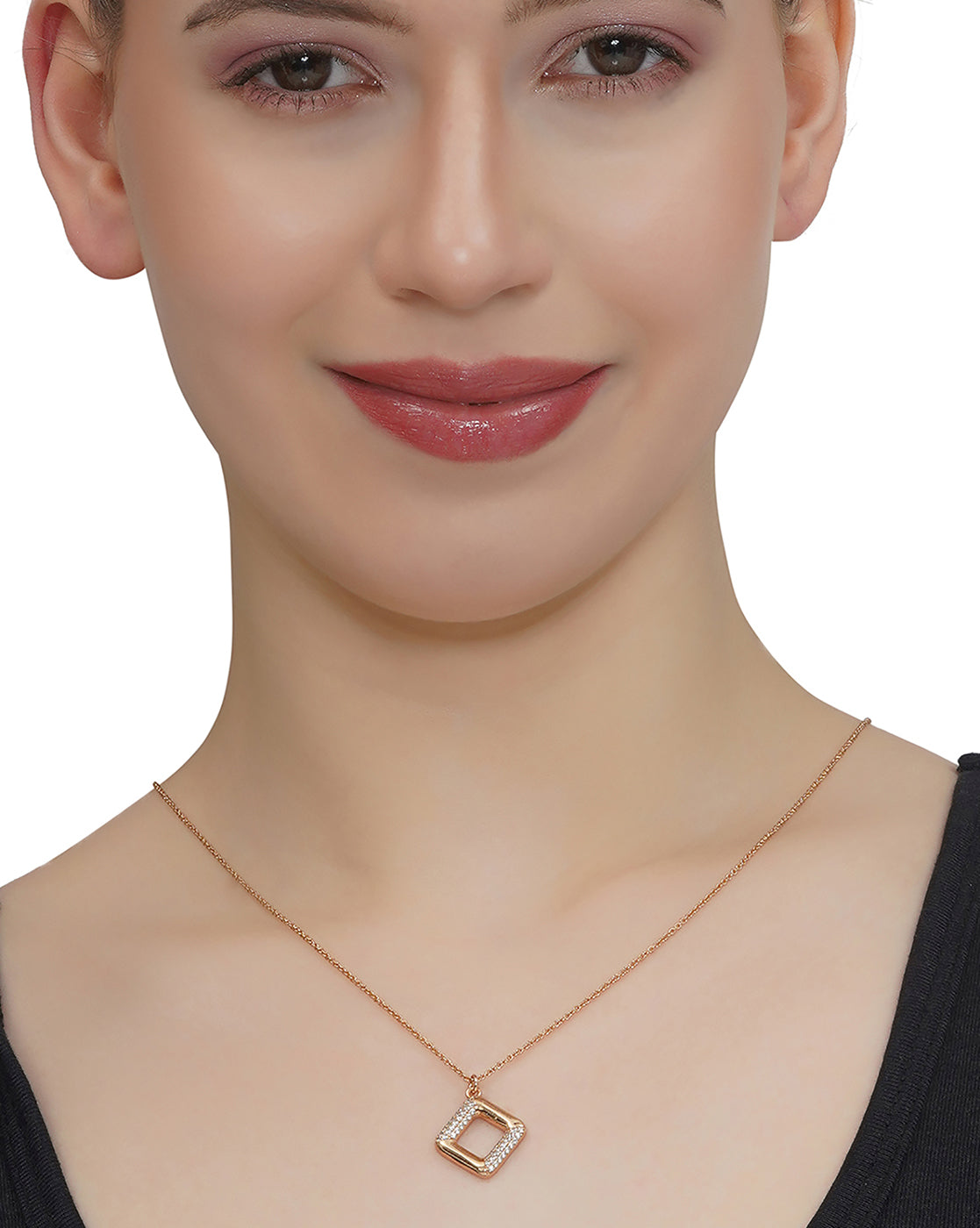 18kt Rose Gold Plated with CZ Square Pendant with Chain for women