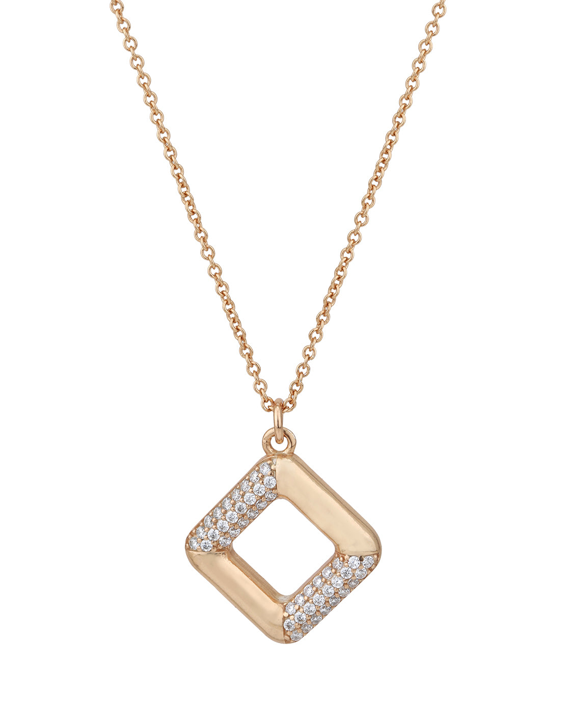 18kt Rose Gold Plated with CZ Square Pendant with Chain for women