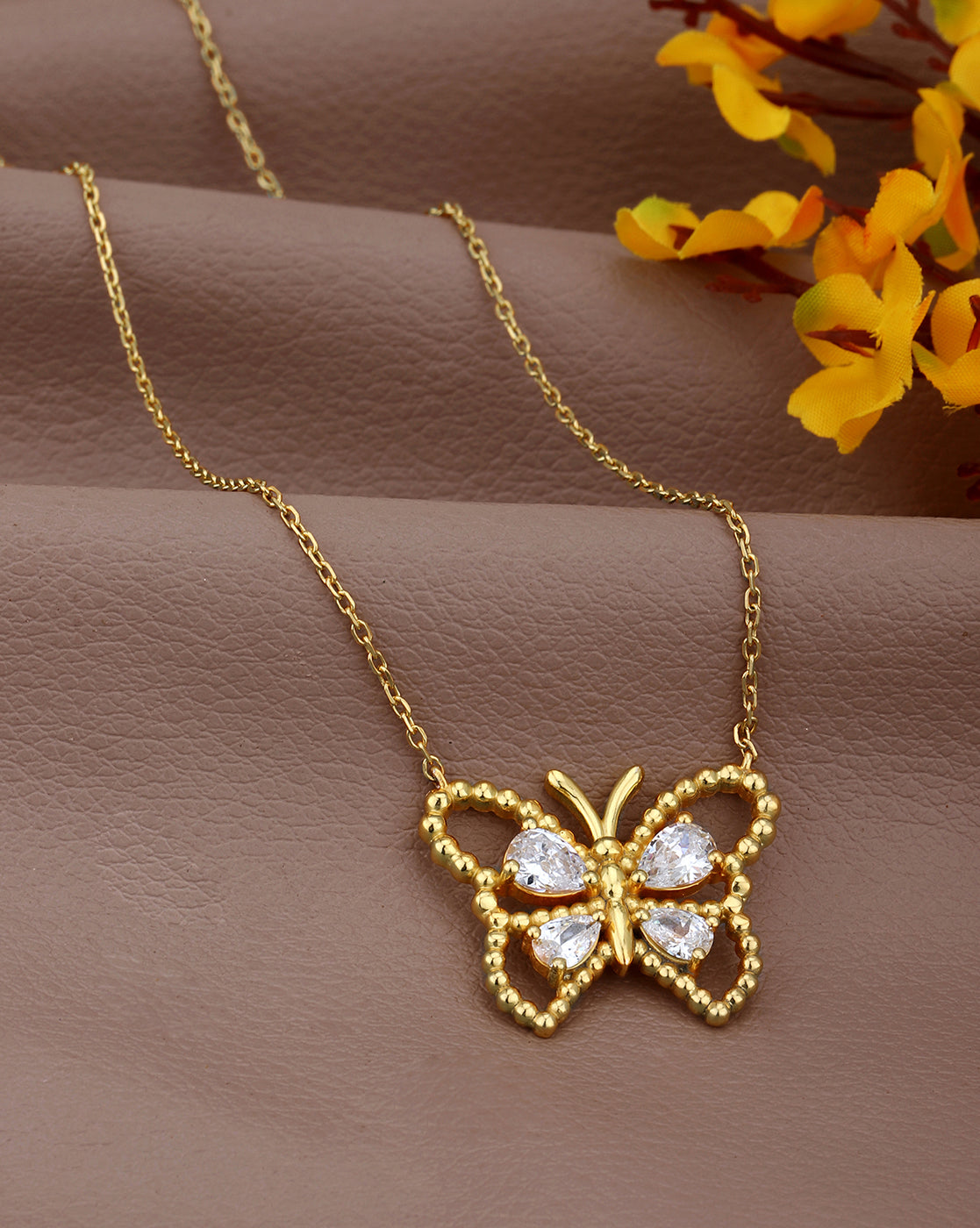 18kt Gold Plated with CZ Butterfly Necklace for women