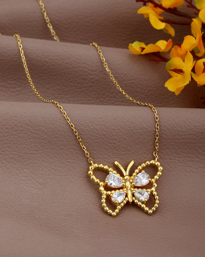 18kt Gold Plated with CZ Butterfly Necklace for women