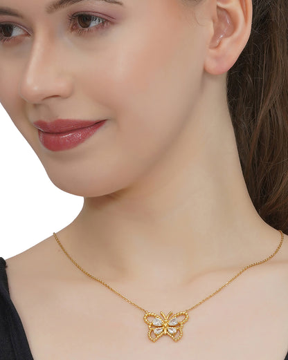 18kt Gold Plated with CZ Butterfly Necklace for women