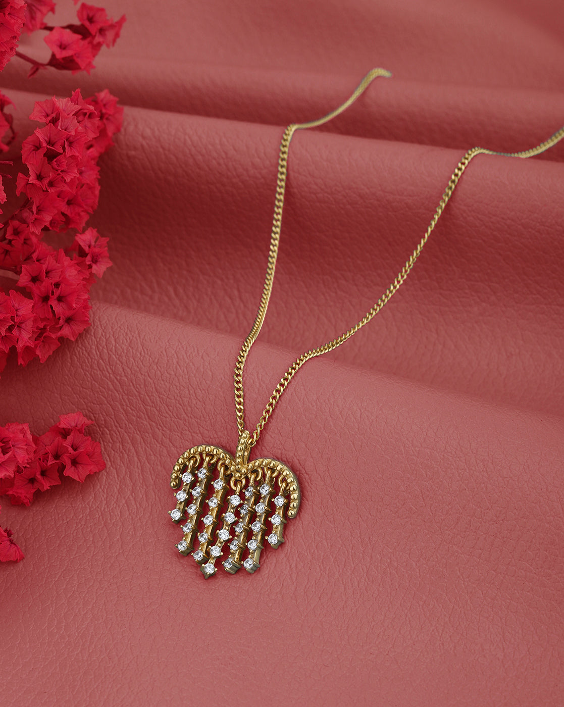 18kt Gold Plated with CZ Heart Pendant with CZ Drops with Chain for women