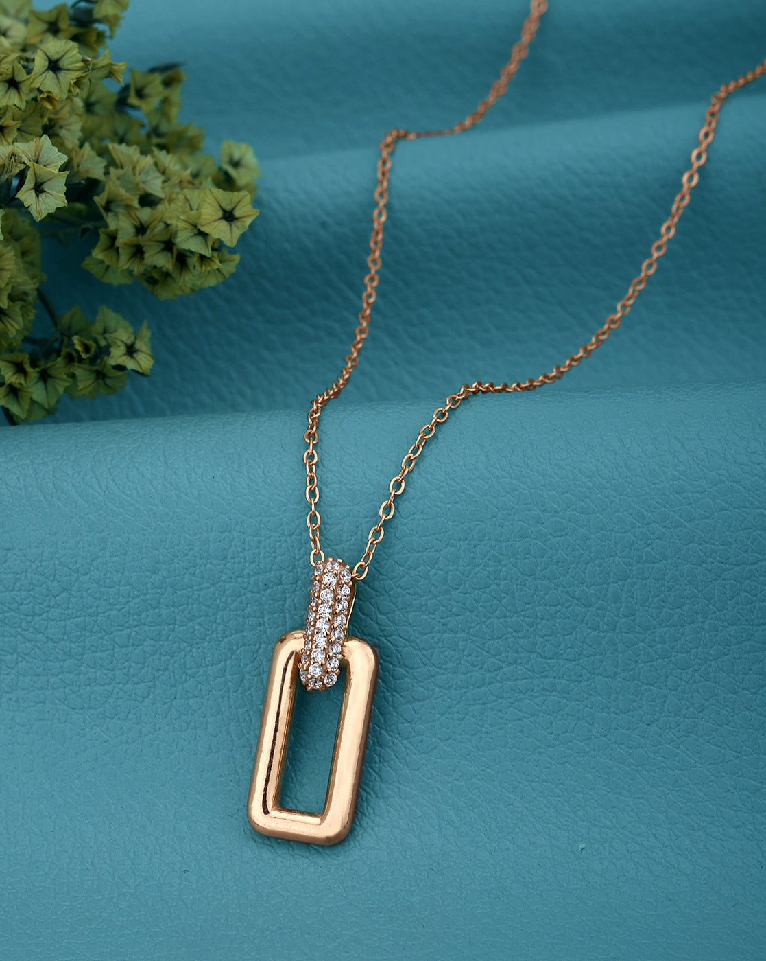 18kt Rose Gold Plated with CZ Pendant with Chain for women