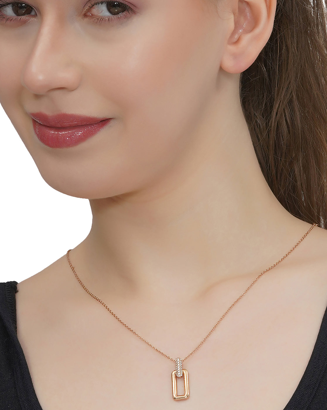 18kt Rose Gold Plated with CZ Pendant with Chain for women