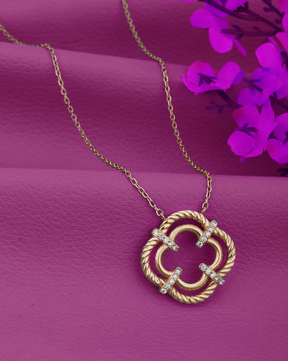 18kt Rose Gold Plated with CZ Floral Pendant with chain for women