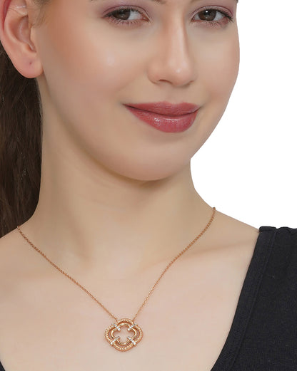 18kt Rose Gold Plated with CZ Floral Pendant with chain for women