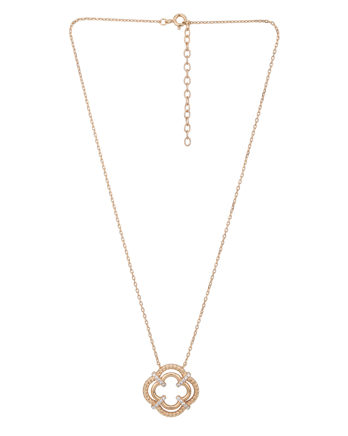 18kt Rose Gold Plated with CZ Floral Pendant with chain for women