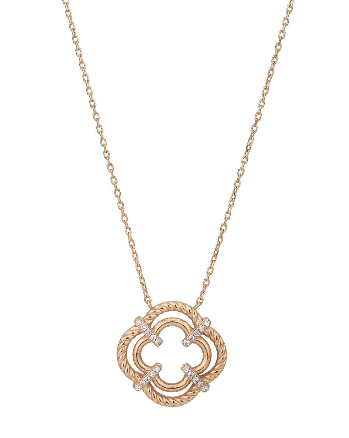 18kt Rose Gold Plated with CZ Floral Pendant with chain for women