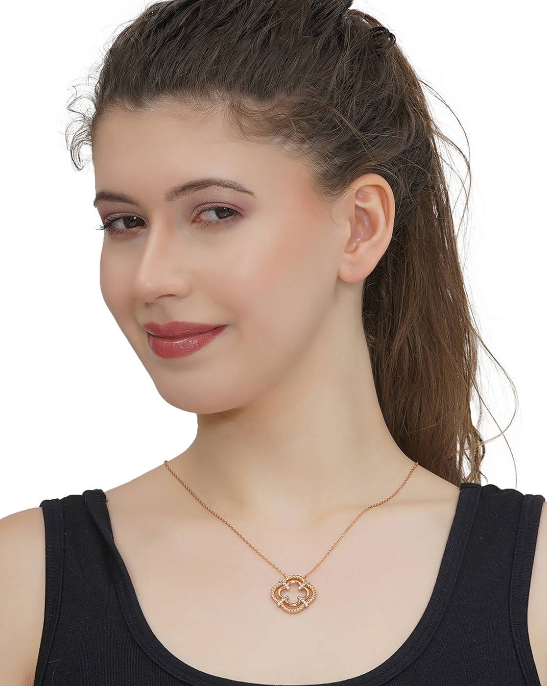 18kt Rose Gold Plated with CZ Floral Pendant with chain for women