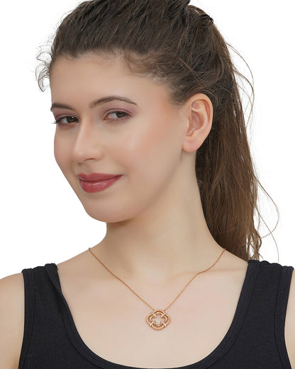 18kt Rose Gold Plated with CZ Floral Pendant with chain for women