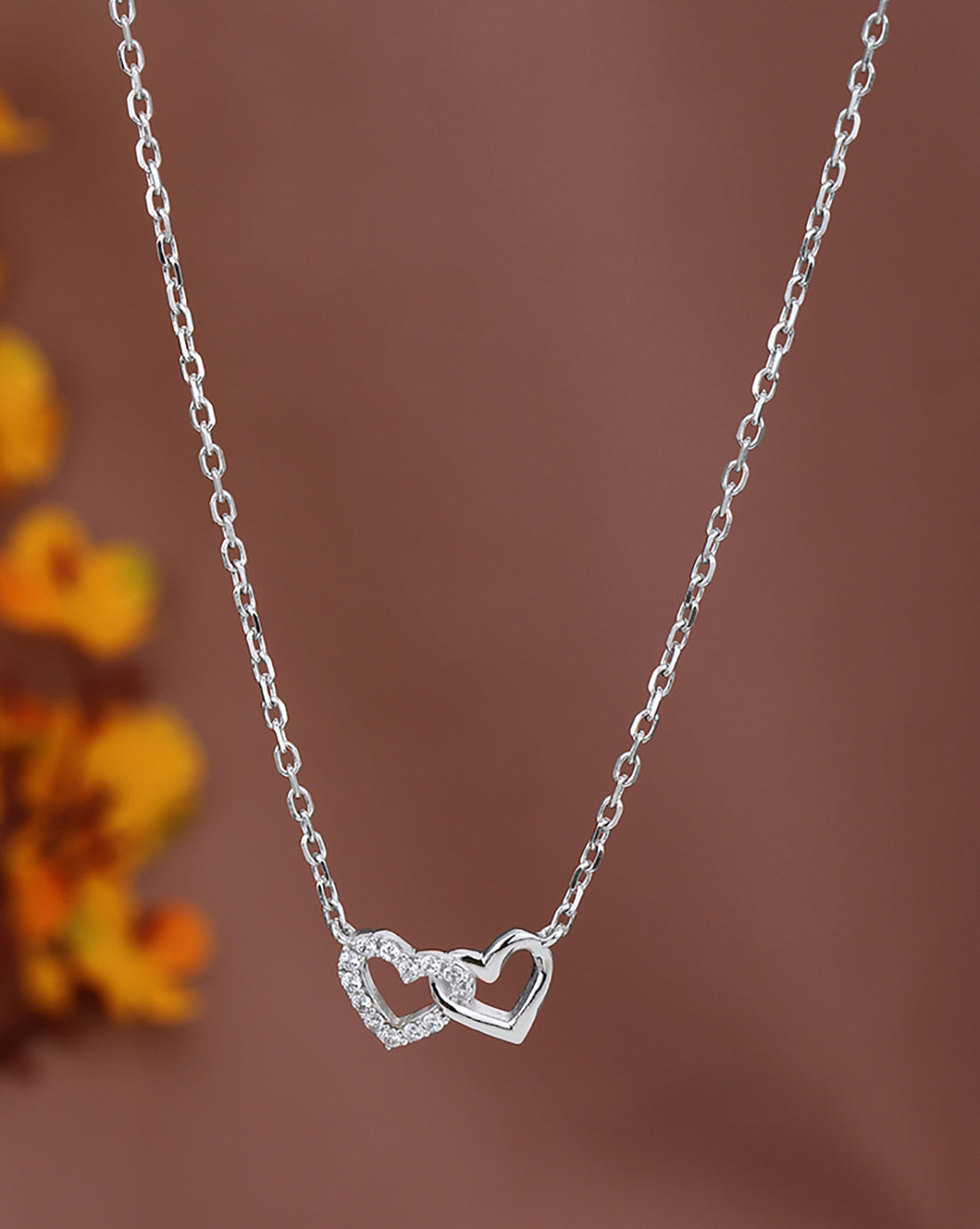 Rhodium plated Interlinked Double Heart Necklace
