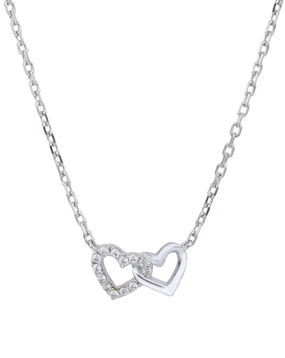 Rhodium plated Interlinked Double Heart Necklace