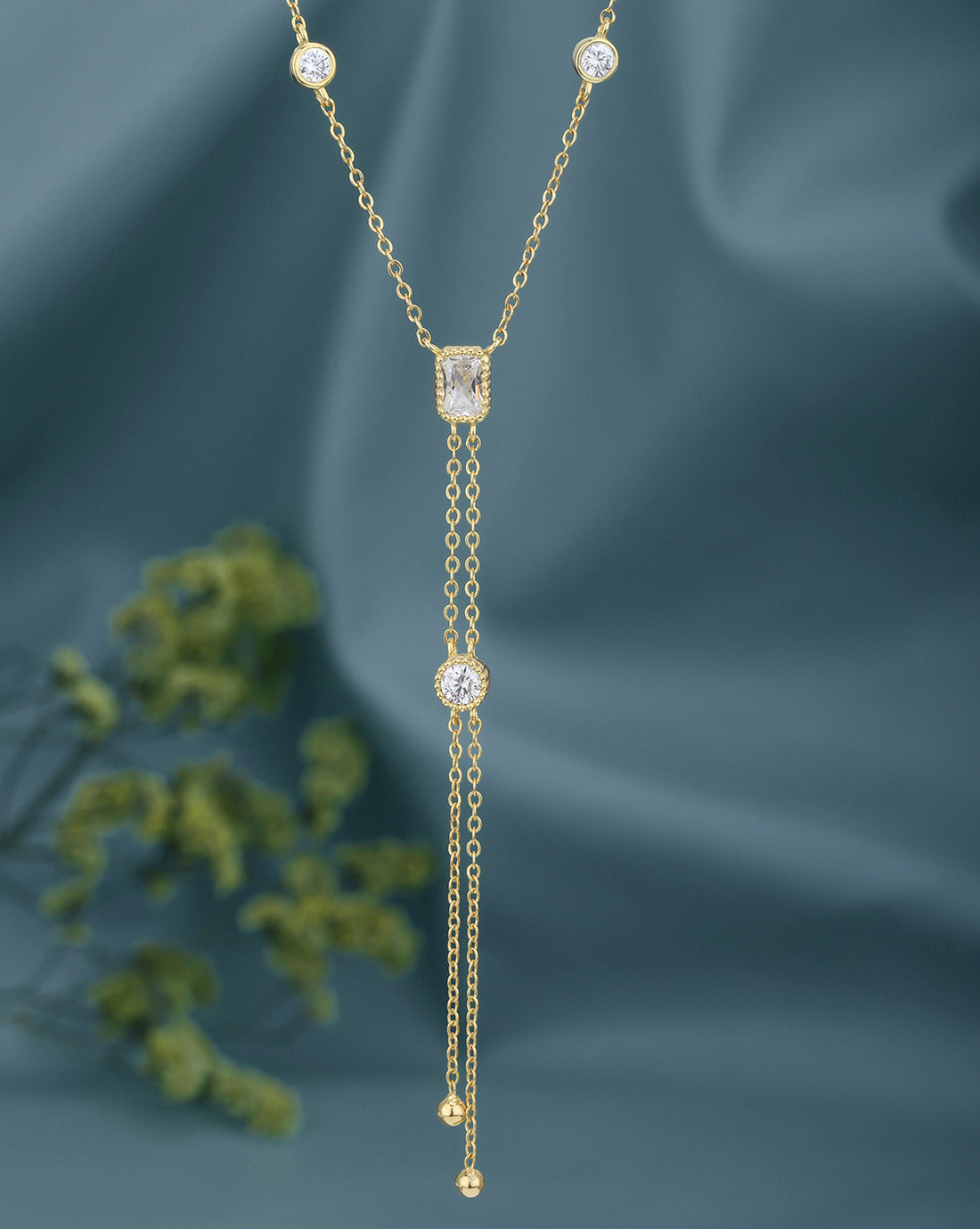 18kt Gold Plated CZ Lariat Necklace