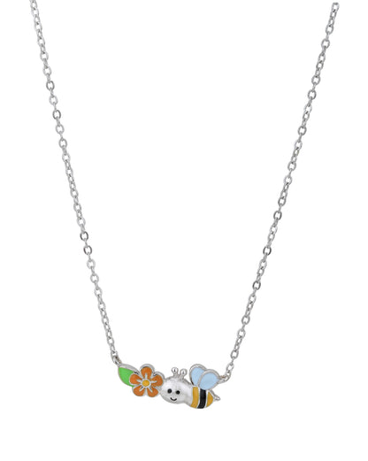 Rhodium Plated Floral Bee Enamel Necklace