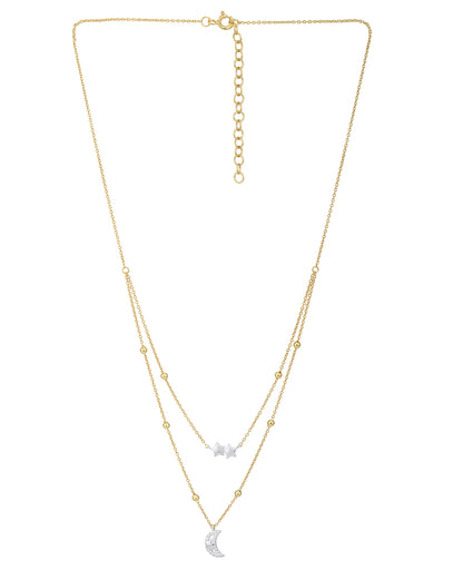 18kt Gold and Rhodium Plated Moon and Star Double Chain Necklace