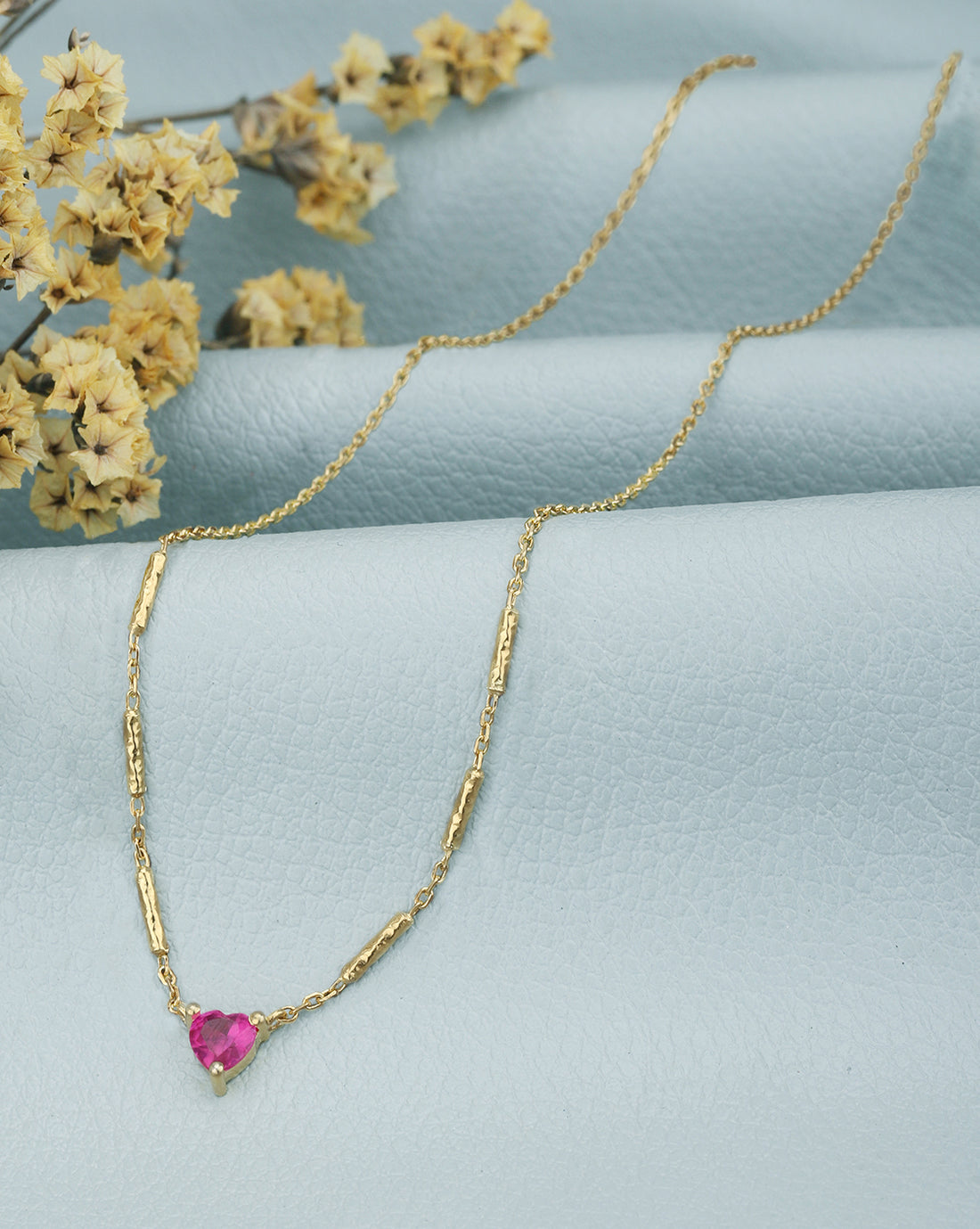 18kt Gold Plated with Red Ruby Heart Necklace