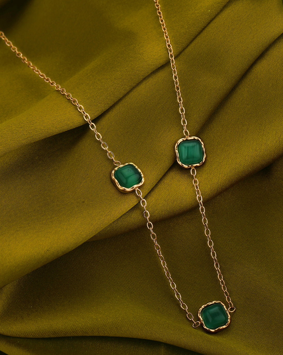 18kt Gold Plated Stainless Steel Green Emerald Necklace