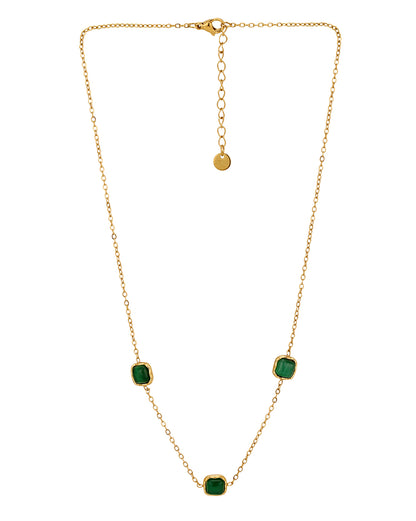18kt Gold Plated Stainless Steel Green Emerald Necklace