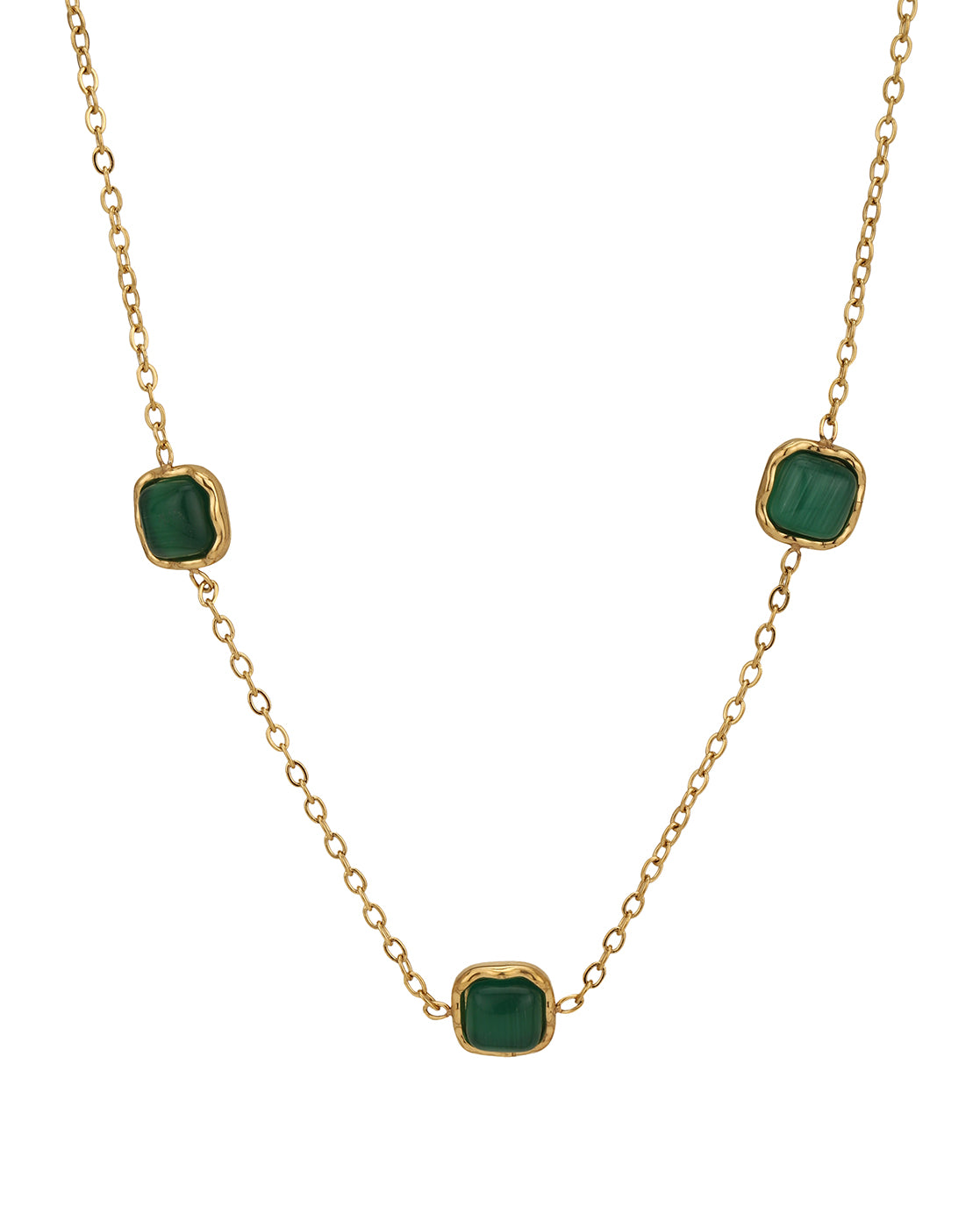 18kt Gold Plated Stainless Steel Green Emerald Necklace