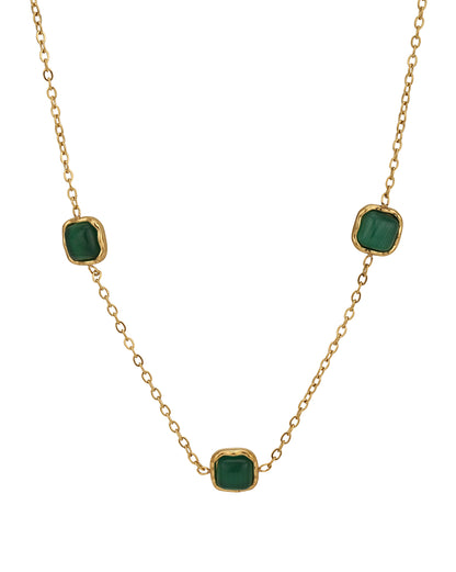 18kt Gold Plated Stainless Steel Green Emerald Necklace
