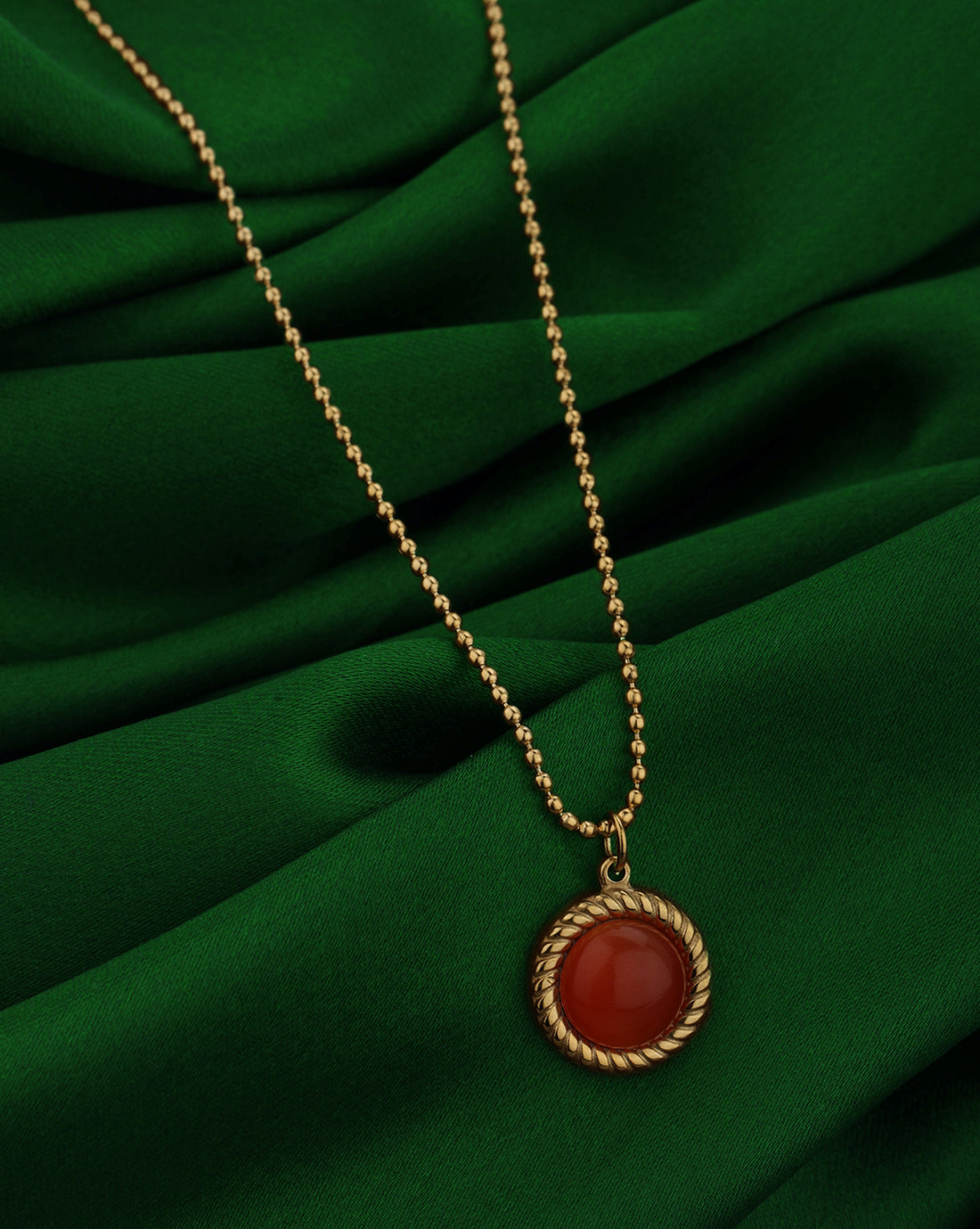 18kt Gold Plated Stainless Steel Carnelian Pendant and Chain