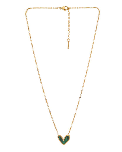 18kt Gold Plated Stainless Steel Green Enamel Heart Necklace
