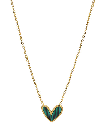 18kt Gold Plated Stainless Steel Green Enamel Heart Necklace