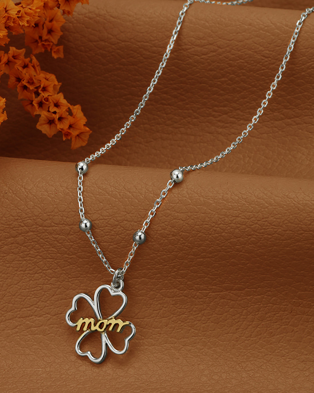18kt Gold and Rhodium Plated Floral Pendant and Chain