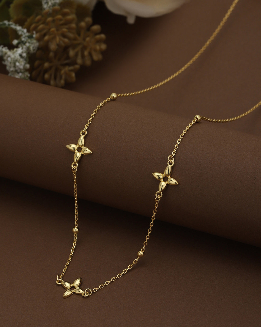 18kt Gold Plated Lucky Clover Charm Fancy Necklace