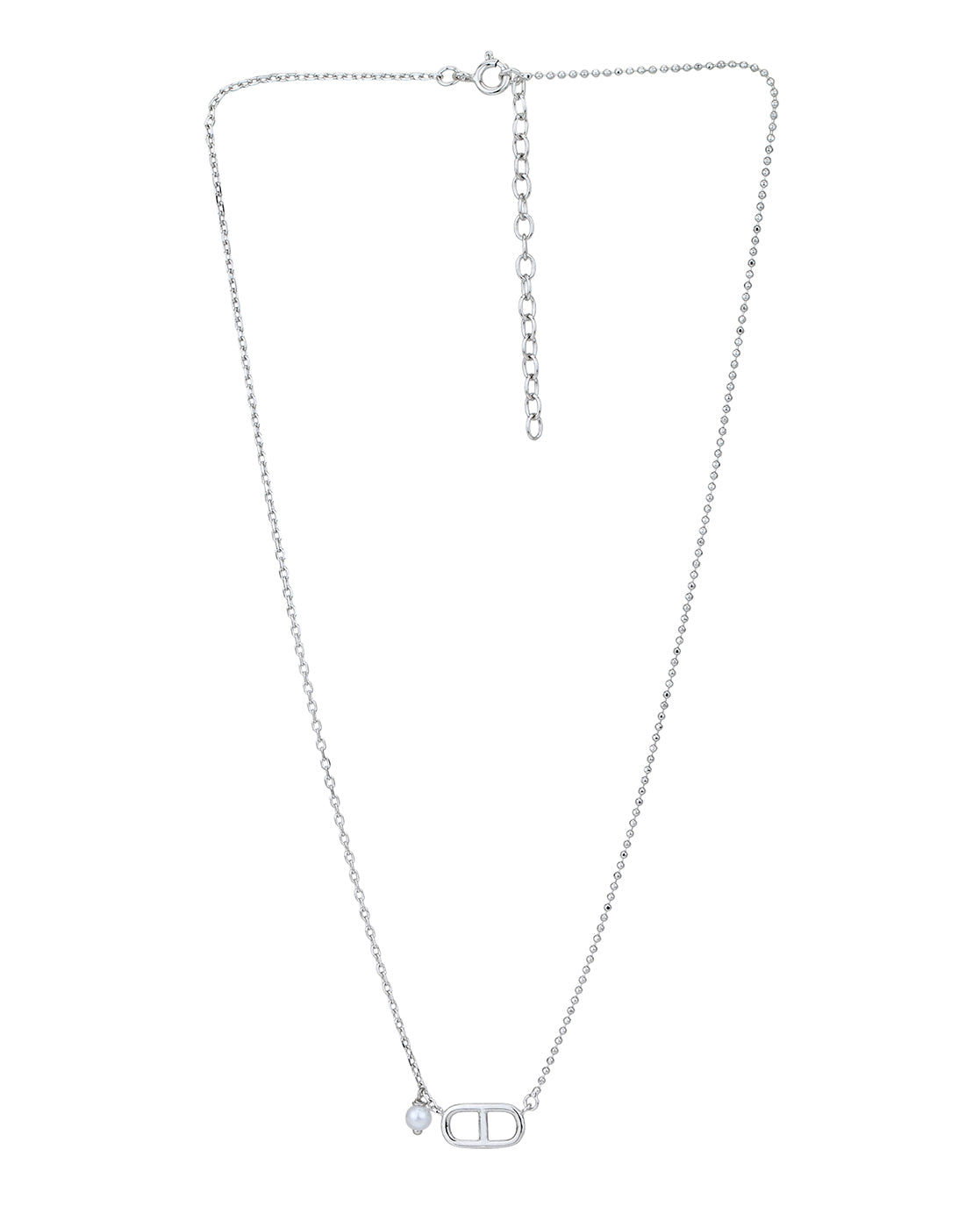 Rhodium Plated Minimal Pearl Necklace