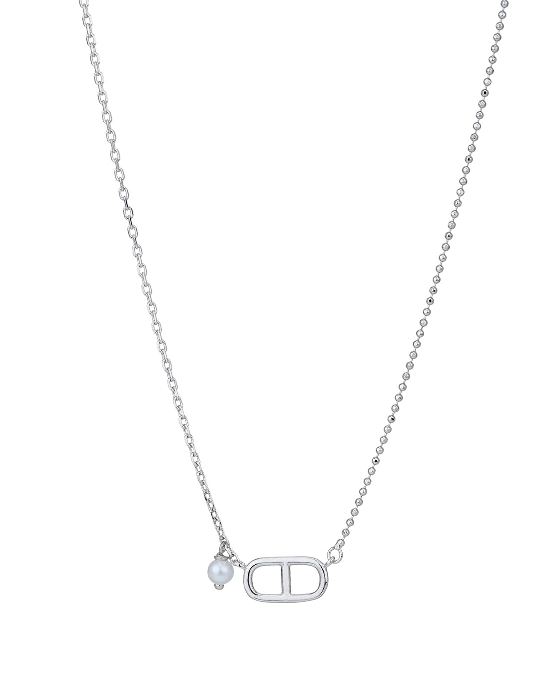 Rhodium Plated Minimal Pearl Necklace
