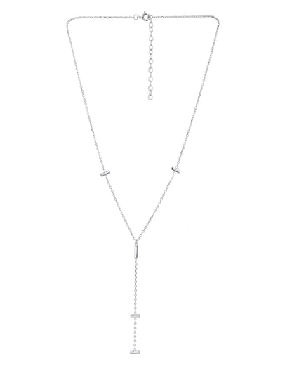 Rhodium Plated and Dangling Bar Lariat Necklace