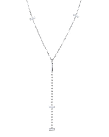 Rhodium Plated and Dangling Bar Lariat Necklace