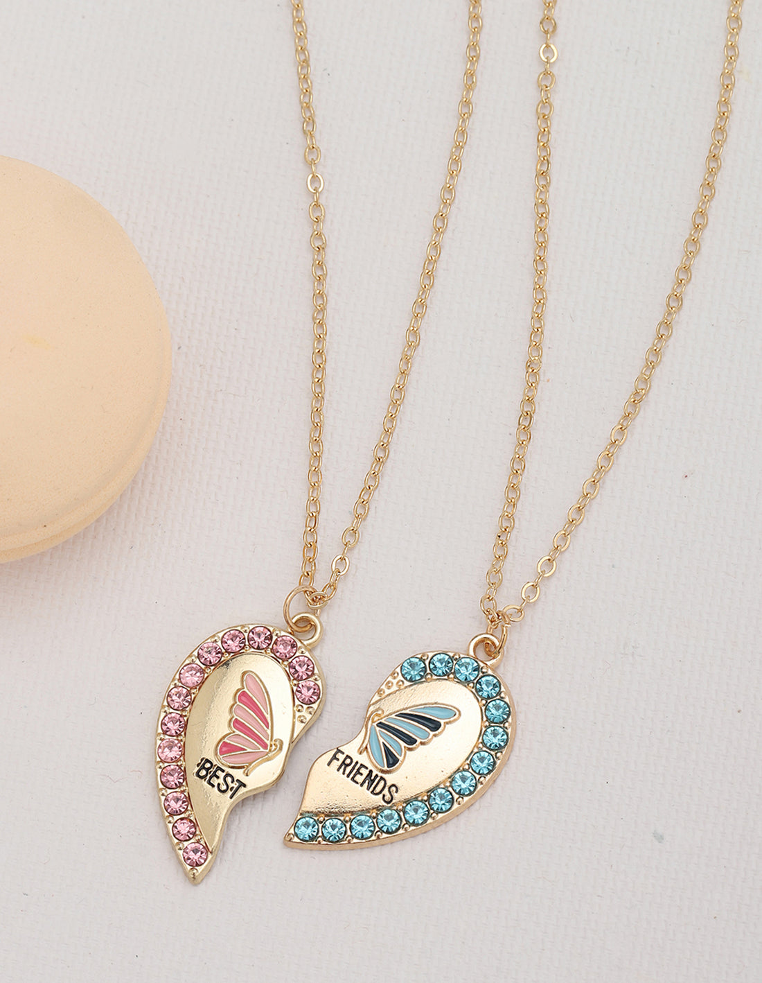 GenZ Set of 2 Rose Gold Plated Best Friend CZ Broken Heart Pendant Multi Pack Necklace