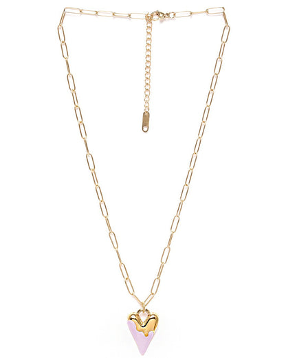 GenZ Gold Plated Puff Heart Pendant Enamel Necklace