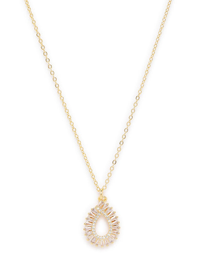 Gold Plated CZ Tear Drop Pendant Fancy Necklace