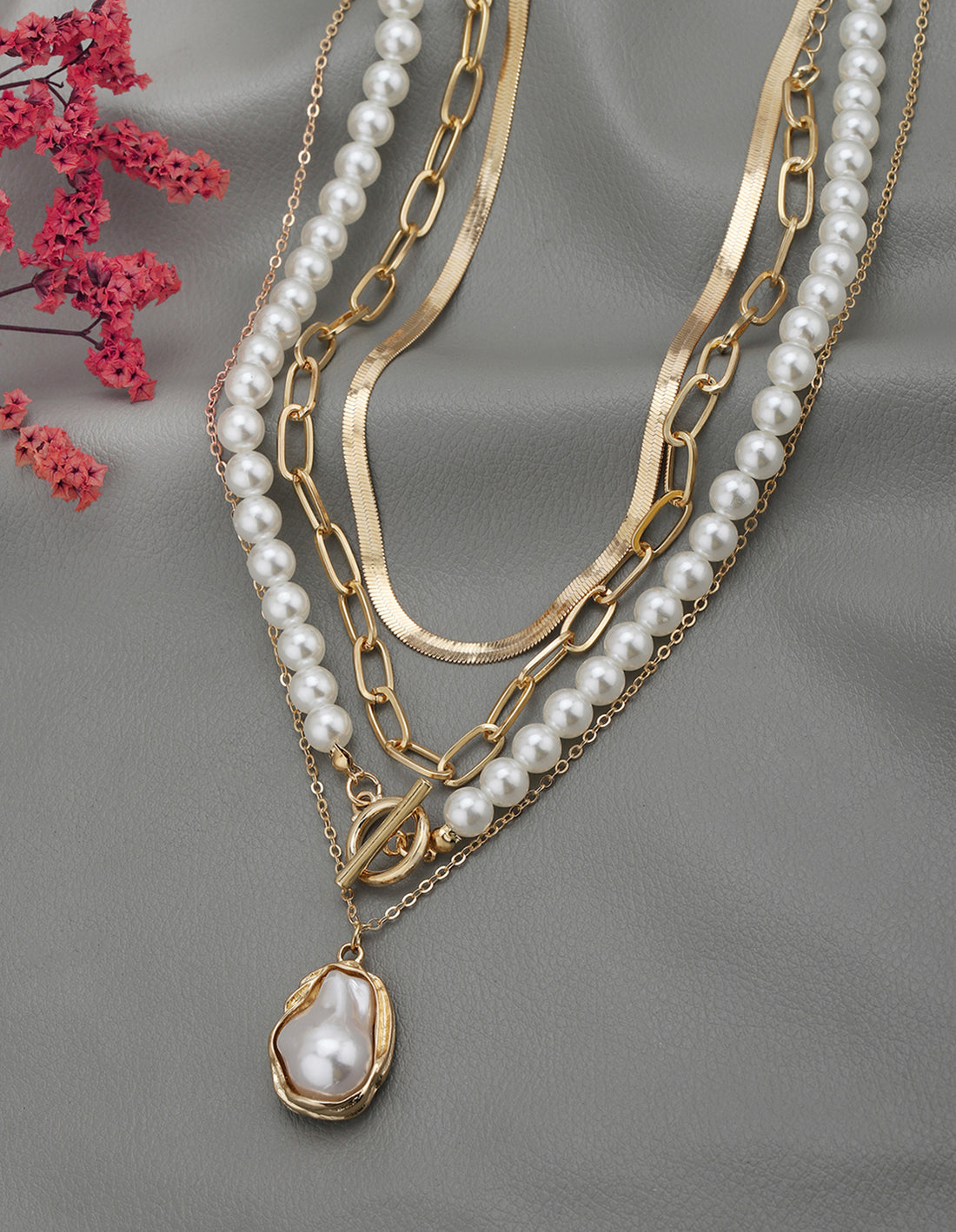 Set of 4 Rose Gold Plated Pearl Multi Pack Necklace