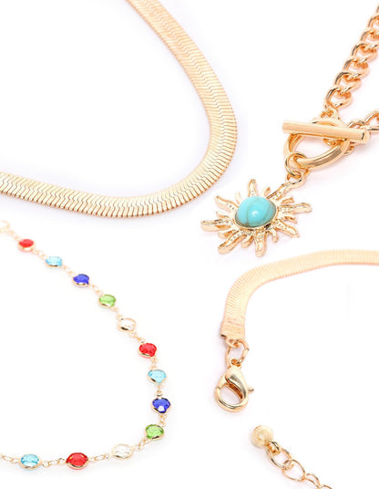 Set of 3 Two Toned Plated Multi Colour CZ Multi Pack Necklace